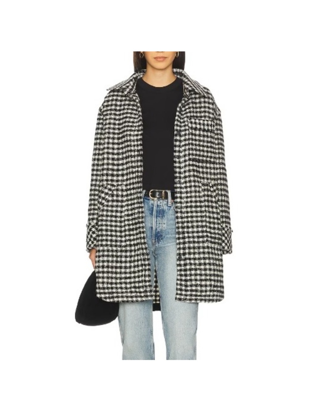 NWT We The Free Black & White Houndstooth oversized Pea Coat sz S